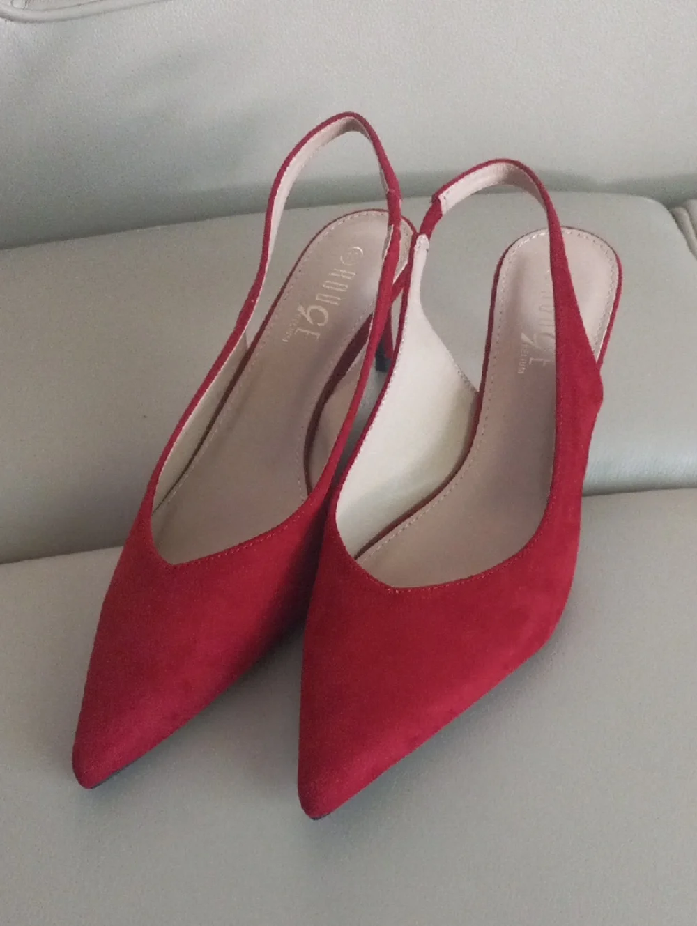 Rouge Helium Red Suede Pointed Slingback Pumps Size 10